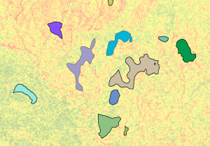 Regions displayed over a cost surface Regions displayed over a cost surface